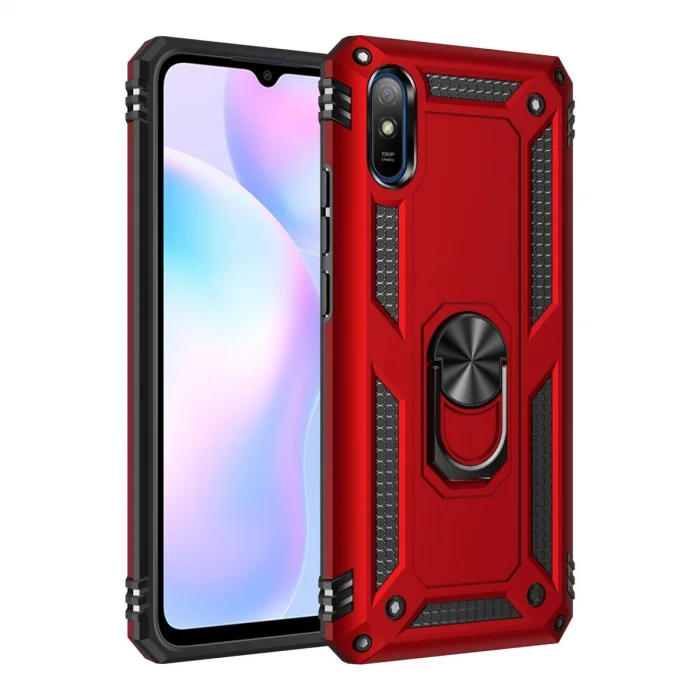 BUĞZ Xiaomi Redmi 9a Kılıf Sofya Yüzüklü Silikon Kapak - Kırmızı