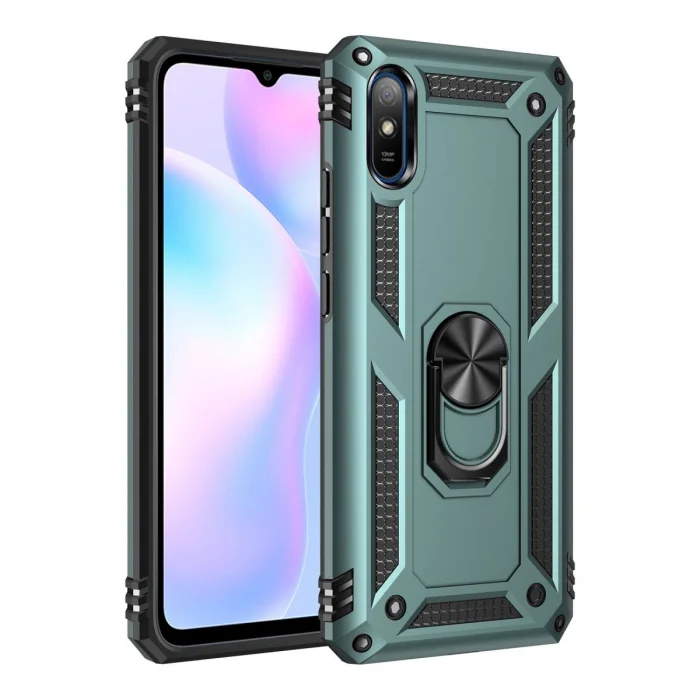 BUĞZ Xiaomi Redmi 9a Kılıf Sofya Yüzüklü Silikon Kapak - Yeşil