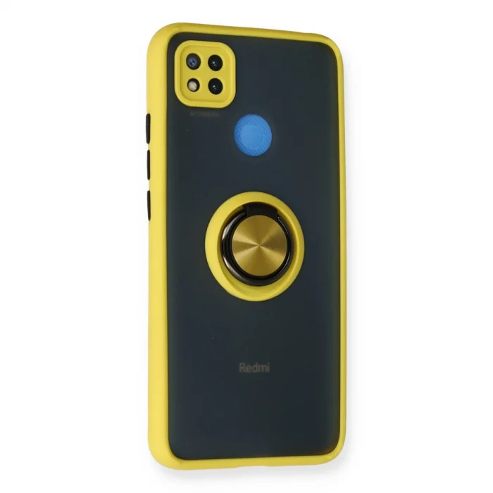 BUĞZ Xiaomi Redmi 9c Kılıf Montreal Yüzüklü Silikon Kapak - Sarı
