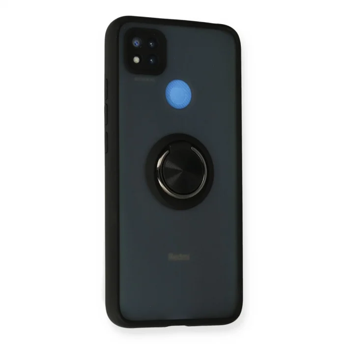 BUĞZ Xiaomi Redmi 9c Kılıf Montreal Yüzüklü Silikon Kapak - Siyah