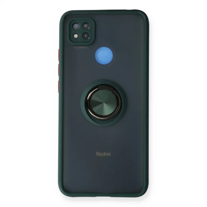 BUĞZ Xiaomi Redmi 9c Kılıf Montreal Yüzüklü Silikon Kapak - Yeşil