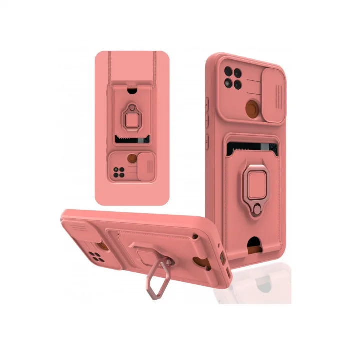 BUĞZ Xiaomi Redmi 9c Kılıf Zuma Kartvizitli Yüzüklü Silikon - Pembe