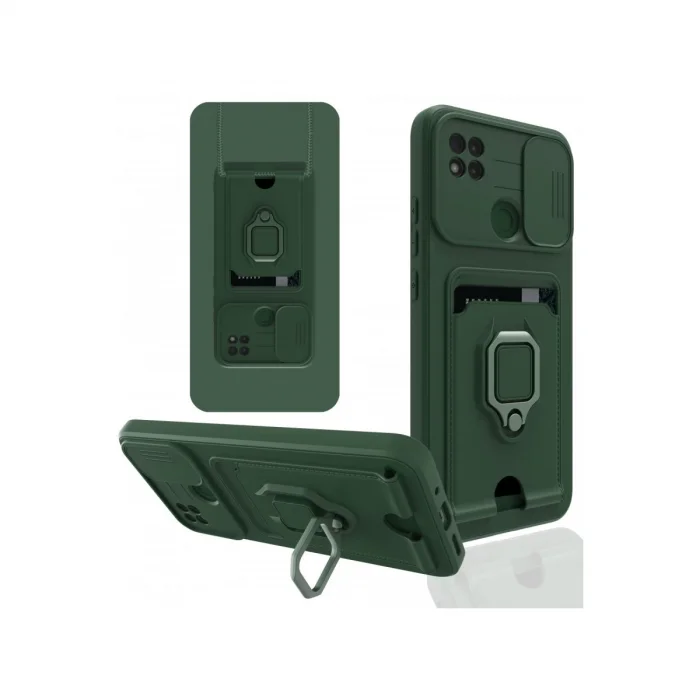 BUĞZ Xiaomi Redmi 9c Kılıf Zuma Kartvizitli Yüzüklü Silikon - Yeşil