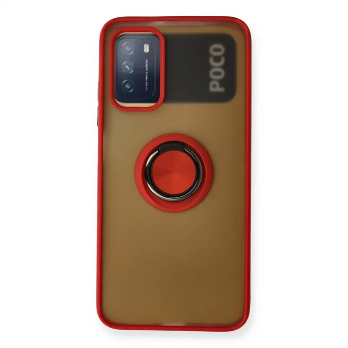 BUĞZ Xiaomi Redmi 9t Kılıf Montreal Yüzüklü Silikon Kapak - Kırmızı