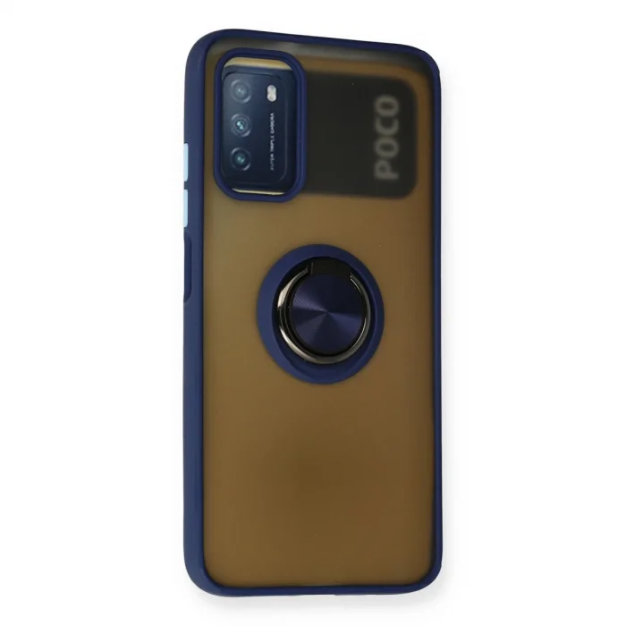 BUĞZ Xiaomi Redmi 9t Kılıf Montreal Yüzüklü Silikon Kapak - Lacivert