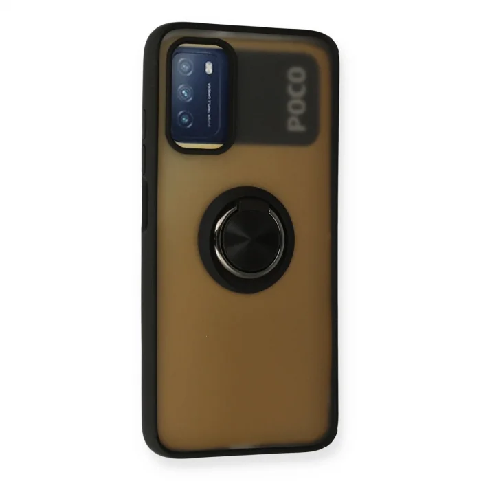 BUĞZ Xiaomi Redmi 9t Kılıf Montreal Yüzüklü Silikon Kapak - Siyah