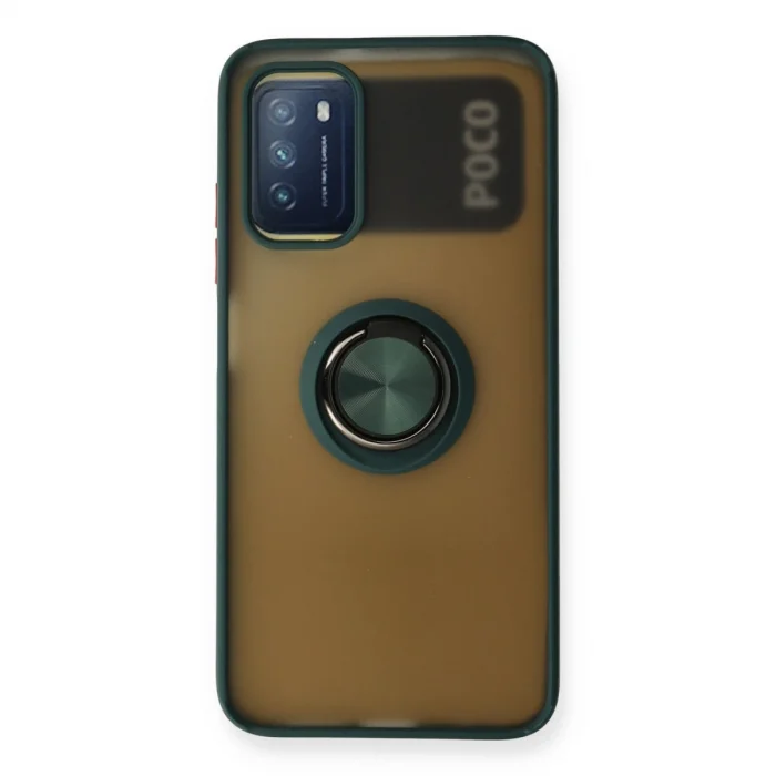 BUĞZ Xiaomi Redmi 9t Kılıf Montreal Yüzüklü Silikon Kapak - Yeşil