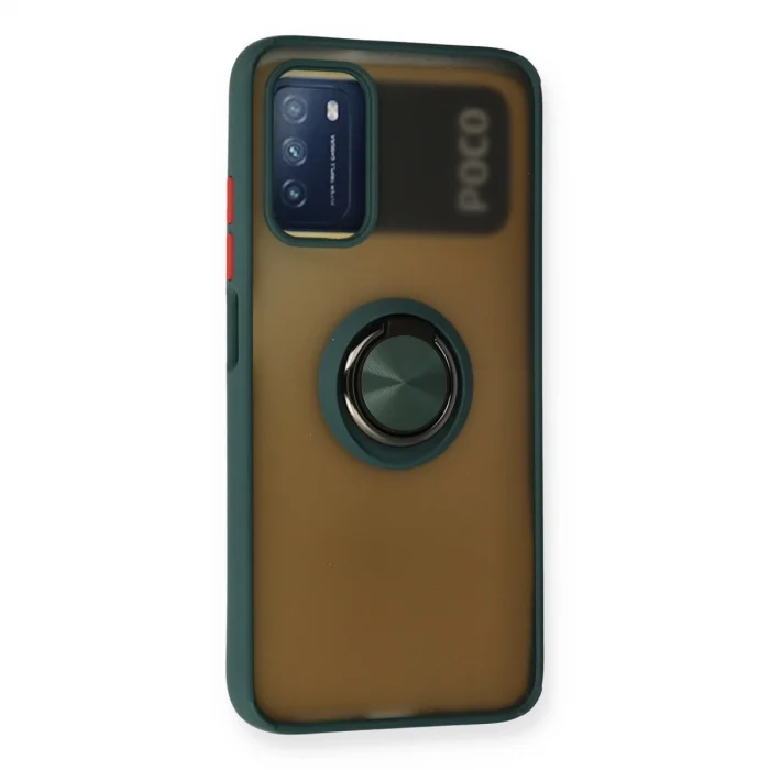 BUĞZ Xiaomi Redmi 9t Kılıf Montreal Yüzüklü Silikon Kapak - Yeşil