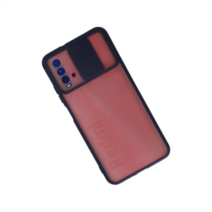 BUĞZ Xiaomi Redmi 9t Kılıf Palm Buzlu Kamera Sürgülü Silikon - Lacivert