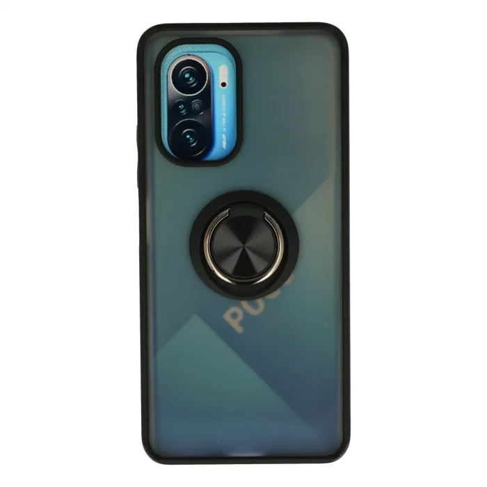 BUĞZ Xiaomi Redmi K40 Kılıf Montreal Yüzüklü Silikon Kapak - Siyah