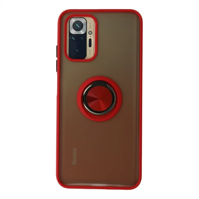 BUĞZ Xiaomi Redmi Note 10 Kılıf Montreal Yüzüklü Silikon Kapak - Kırmızı