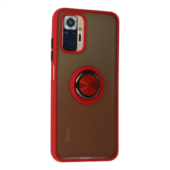 BUĞZ Xiaomi Redmi Note 10 Kılıf Montreal Yüzüklü Silikon Kapak - Kırmızı