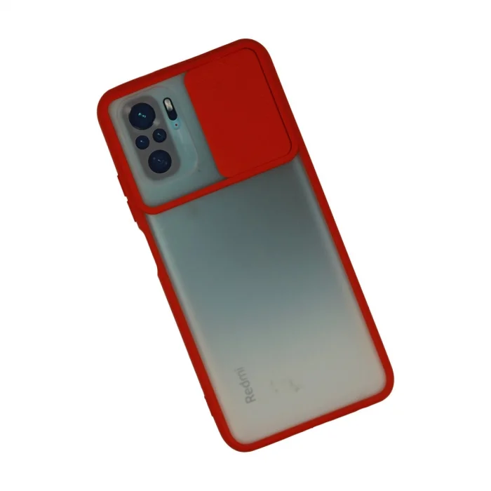 BUĞZ Xiaomi Redmi Note 10 Kılıf Palm Buzlu Kamera Sürgülü Silikon - Kırmızı