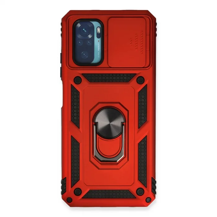 BUĞZ Xiaomi Redmi Note 10 Kılıf Pars Lens Yüzüklü Silikon - Kırmızı