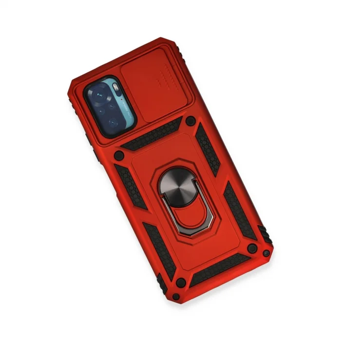 BUĞZ Xiaomi Redmi Note 10 Kılıf Pars Lens Yüzüklü Silikon - Kırmızı