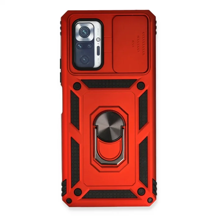 BUĞZ Xiaomi Redmi Note 10 Pro Kılıf Pars Lens Yüzüklü Silikon - Kırmızı