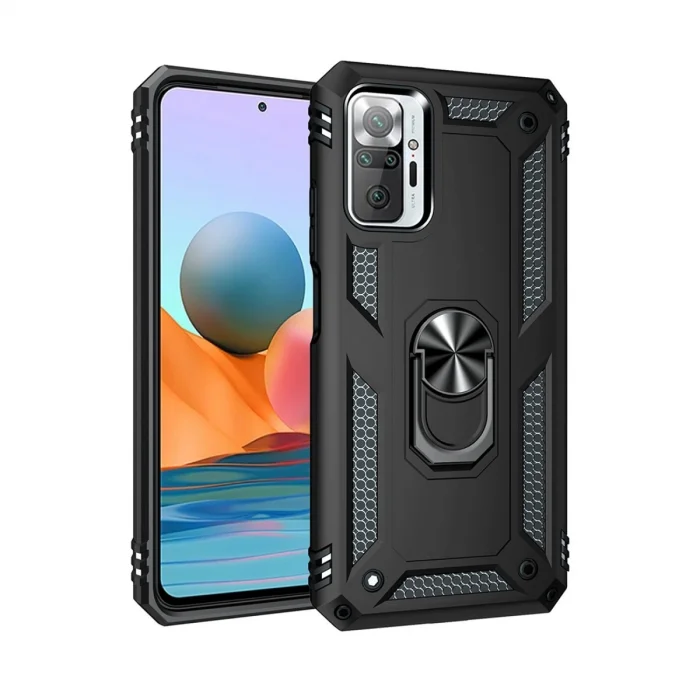 BUĞZ Xiaomi Redmi Note 10 Pro Kılıf Sofya Yüzüklü Silikon Kapak - Siyah