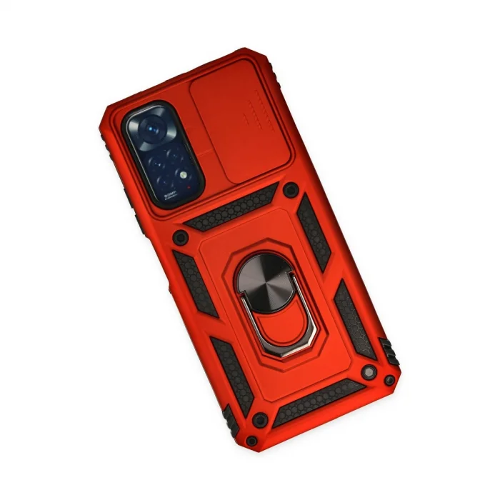 BUĞZ Xiaomi Redmi Note 11 Kılıf Pars Lens Yüzüklü Silikon - Kırmızı