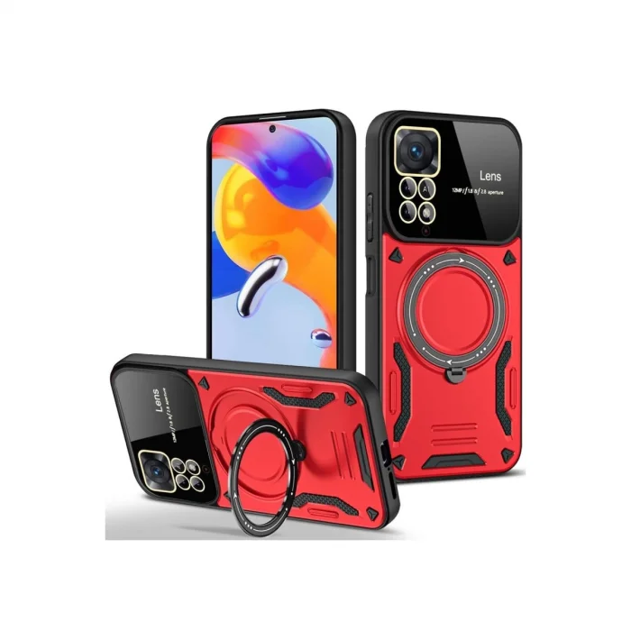 BUĞZ Xiaomi Redmi Note 11 Pro Kılıf Joy Lens Standlı Kapak - Kırmızı