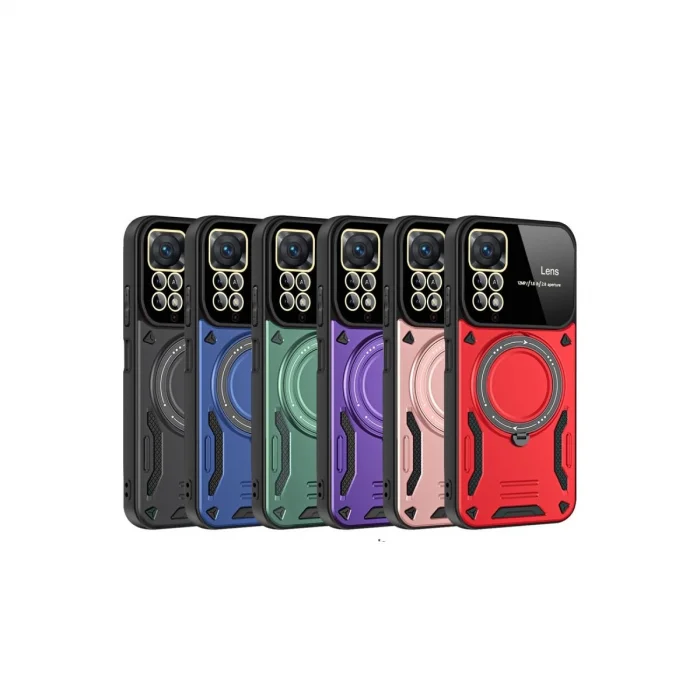 BUĞZ Xiaomi Redmi Note 11 Pro Kılıf Joy Lens Standlı Kapak - Kırmızı