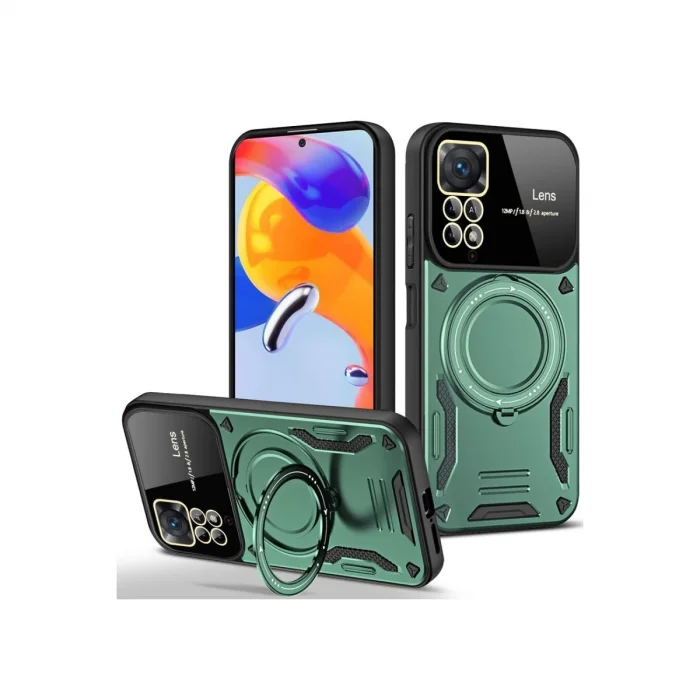 BUĞZ Xiaomi Redmi Note 11 Pro Kılıf Joy Lens Standlı Kapak - Koyu Yeşil