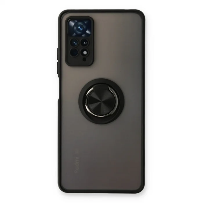 BUĞZ Xiaomi Redmi Note 11 Pro Kılıf Montreal Yüzüklü Silikon Kapak - Siyah