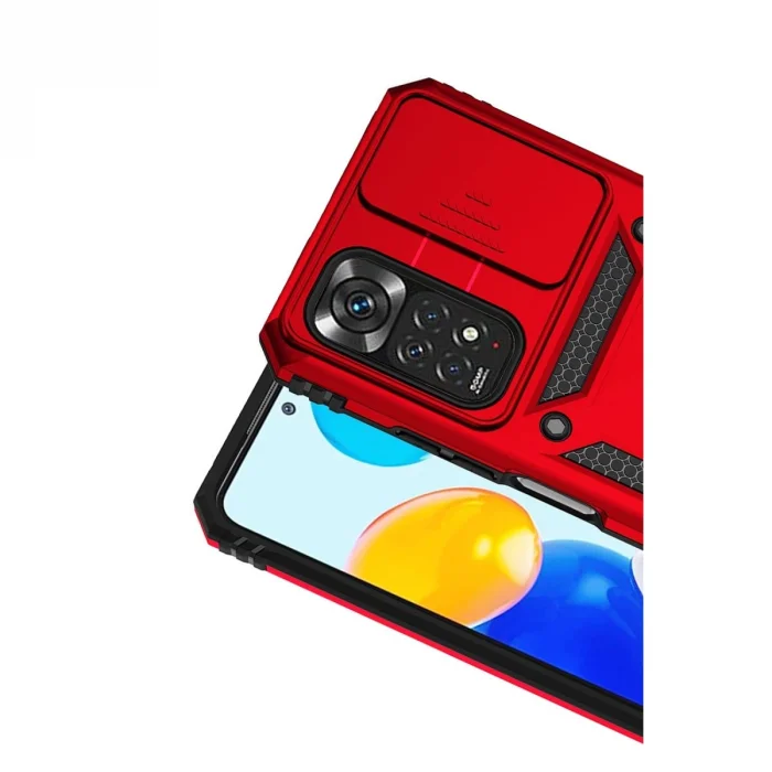 BUĞZ Xiaomi Redmi Note 11 Pro Kılıf Pars Lens Yüzüklü Silikon - Kırmızı