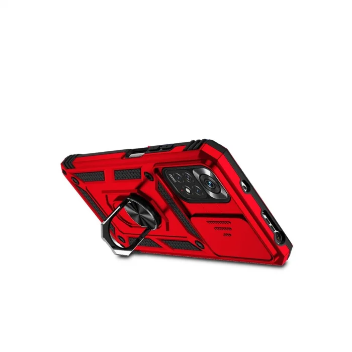 BUĞZ Xiaomi Redmi Note 11 Pro Kılıf Pars Lens Yüzüklü Silikon - Kırmızı