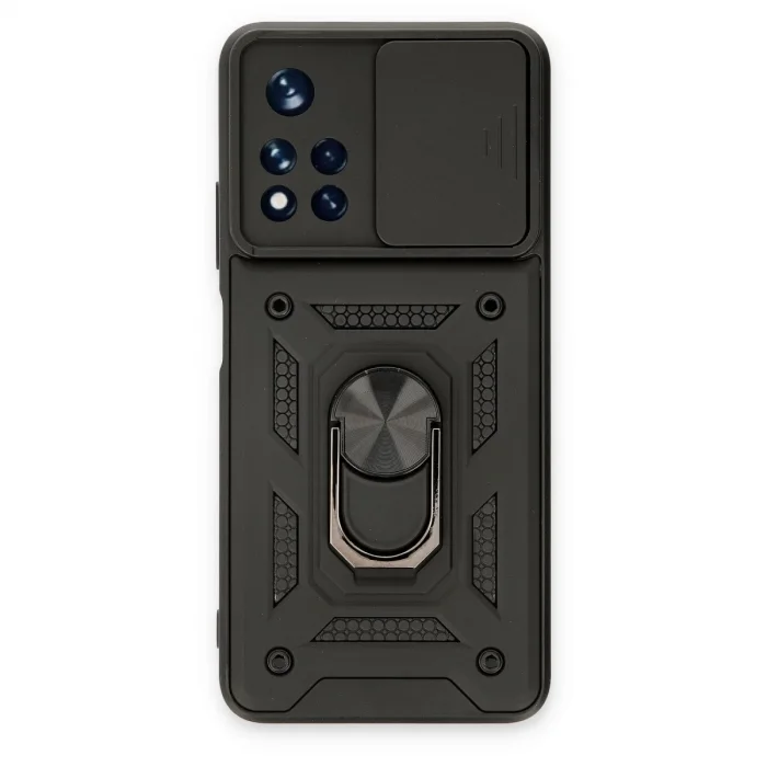 BUĞZ Xiaomi Redmi Note 11t Kılıf Pars Lens Yüzüklü Silikon - Siyah