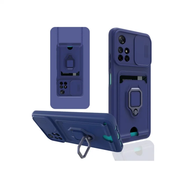 BUĞZ Xiaomi Redmi Note 11t Kılıf Zuma Kartvizitli Yüzüklü Silikon - Lacivert