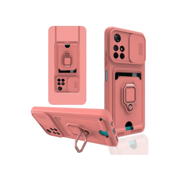 BUĞZ Xiaomi Redmi Note 11t Kılıf Zuma Kartvizitli Yüzüklü Silikon - Pembe