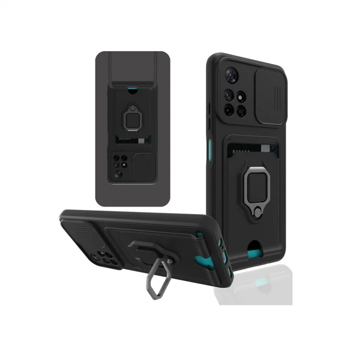 BUĞZ Xiaomi Redmi Note 11t Kılıf Zuma Kartvizitli Yüzüklü Silikon - Siyah