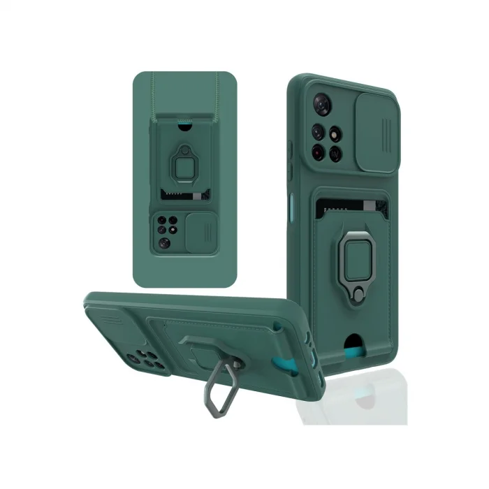 BUĞZ Xiaomi Redmi Note 11t Kılıf Zuma Kartvizitli Yüzüklü Silikon - Yeşil