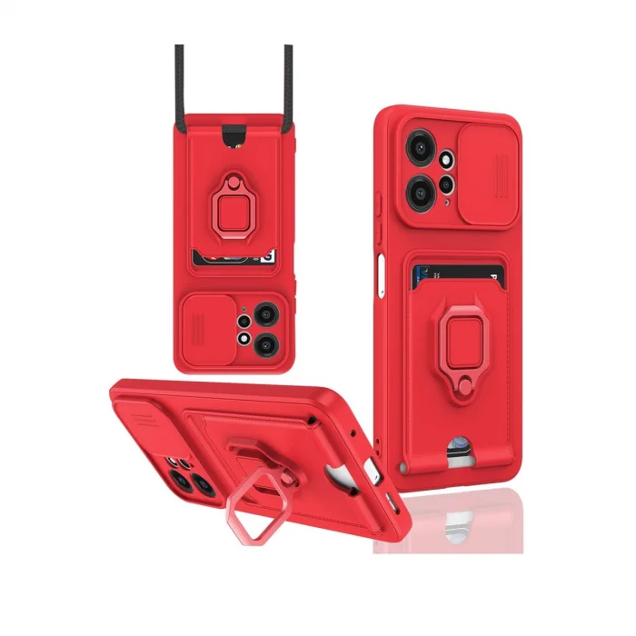 BUĞZ Xiaomi Redmi Note 12 4g Kılıf Zuma Kartvizitli Yüzüklü Silikon - Kırmızı