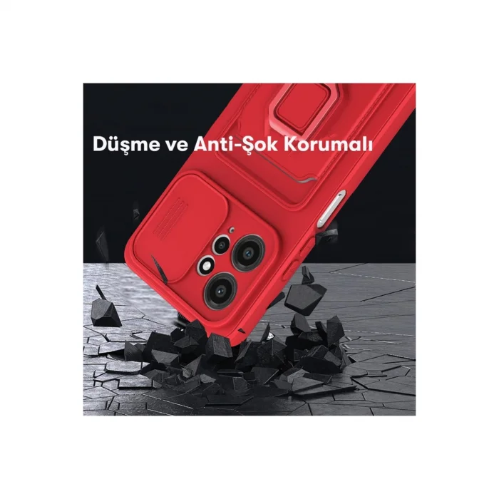 BUĞZ Xiaomi Redmi Note 12 4g Kılıf Zuma Kartvizitli Yüzüklü Silikon - Kırmızı