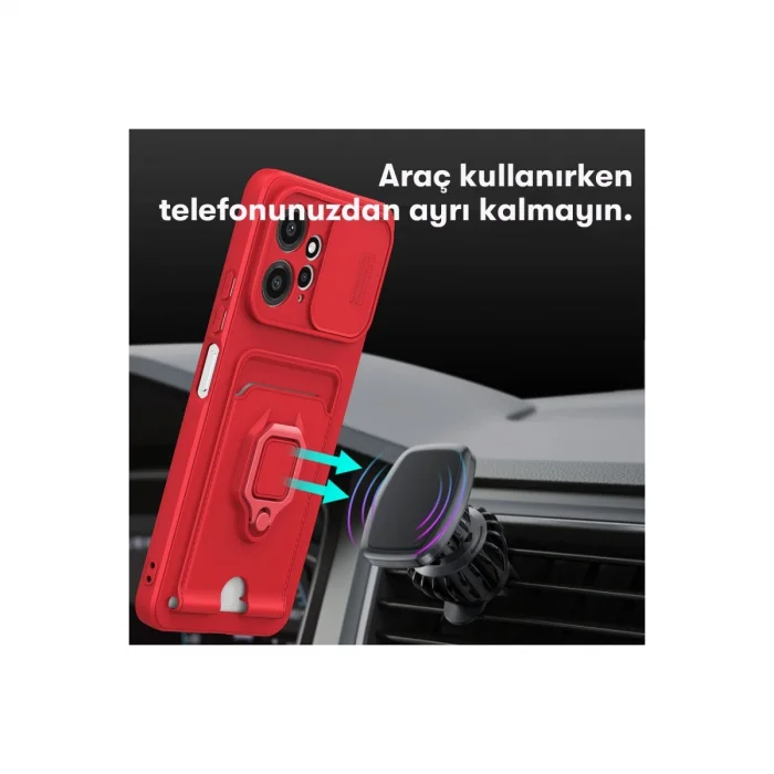 BUĞZ Xiaomi Redmi Note 12 4g Kılıf Zuma Kartvizitli Yüzüklü Silikon - Kırmızı