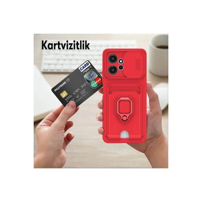 BUĞZ Xiaomi Redmi Note 12 4g Kılıf Zuma Kartvizitli Yüzüklü Silikon - Kırmızı