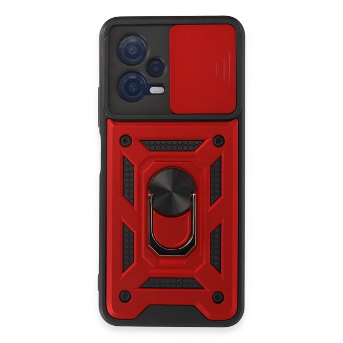 BUĞZ Xiaomi Redmi Note 12 5g Kılıf Pars Lens Yüzüklü Silikon - Kırmızı