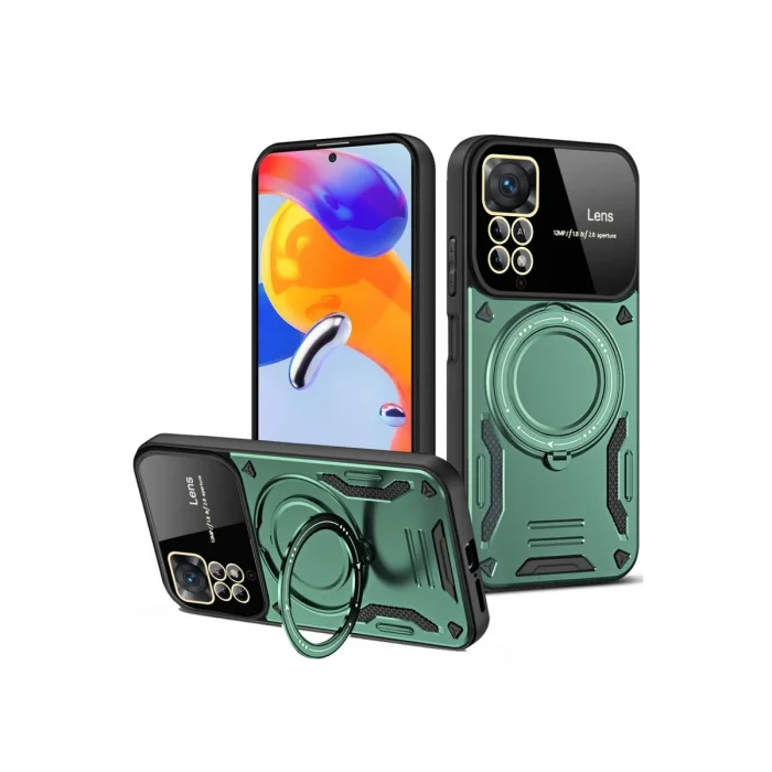 BUĞZ Xiaomi Redmi Note 12 Pro 4g Kılıf Joy Lens Standlı Kapak - Koyu Yeşil