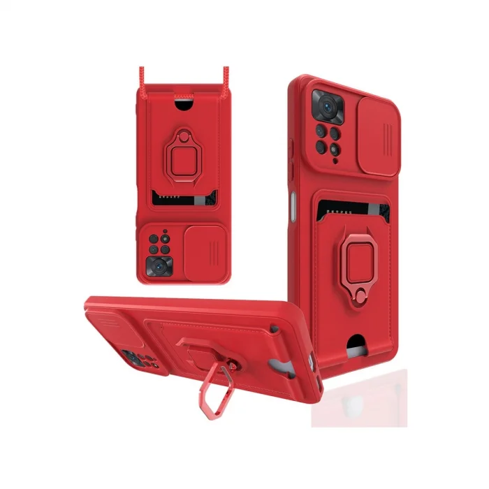 BUĞZ Xiaomi Redmi Note 12 Pro 4g Kılıf Zuma Kartvizitli Yüzüklü Silikon - Kırmızı