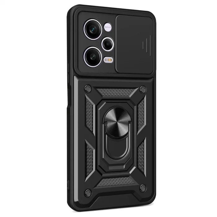 BUĞZ Xiaomi Redmi Note 12 Pro 5g Kılıf Pars Lens Yüzüklü Silikon - Siyah