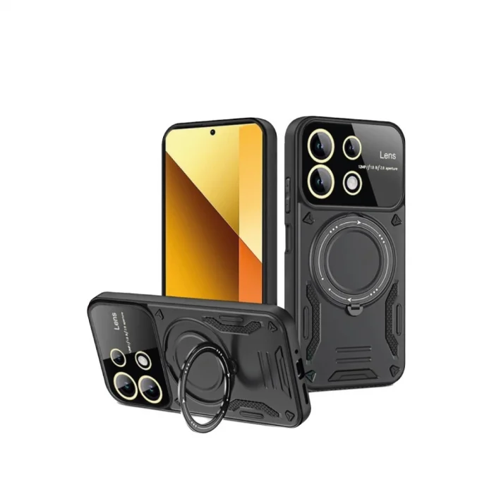BUĞZ Xiaomi Redmi Note 13 4g Kılıf Joy Lens Standlı Kapak - Siyah