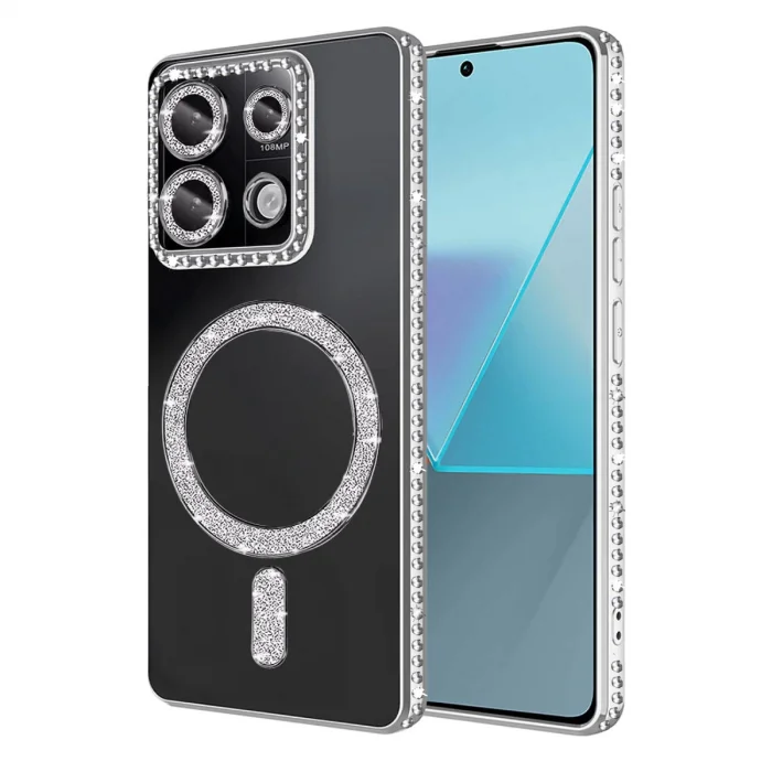 BUĞZ Xiaomi Redmi Note 13 Pro 4g Joke Simli Magneticsafe Kılıf - Gümüş