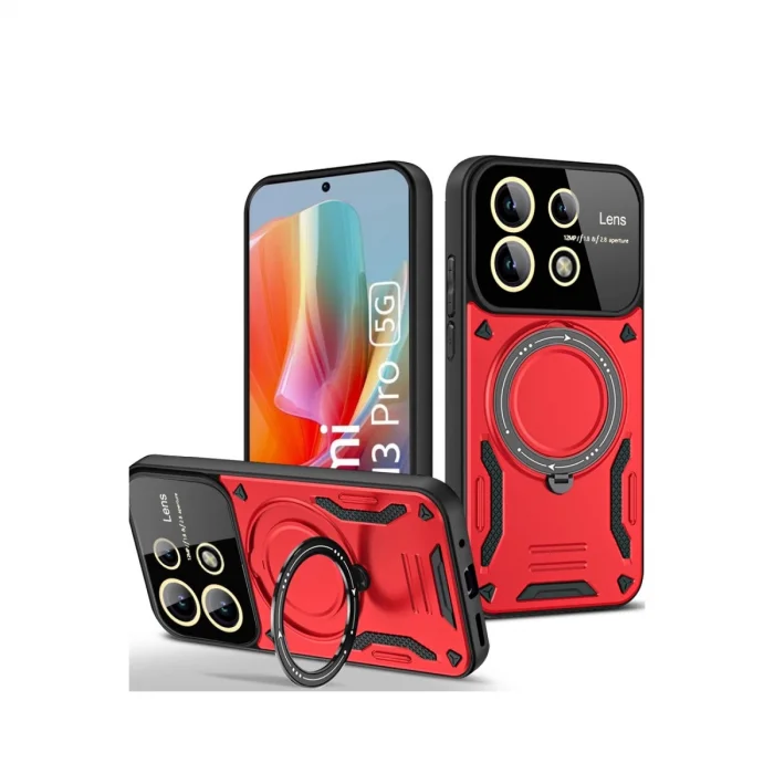 BUĞZ Xiaomi Redmi Note 13 Pro 4g Kılıf Joy Lens Standlı Kapak - Kırmızı