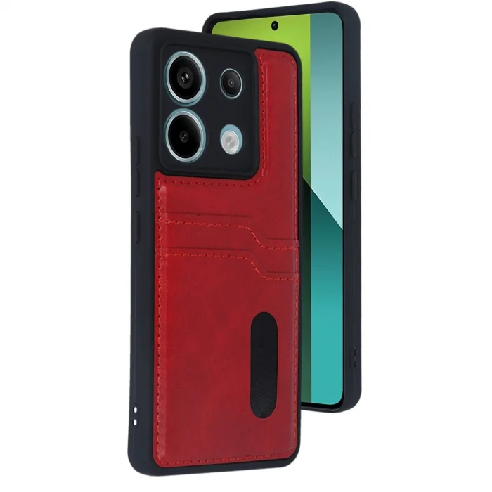 BUĞZ Xiaomi Redmi Note 13 Pro 4g Kılıf Sara Kartvizitli Deri Kılıf - Kırmızı