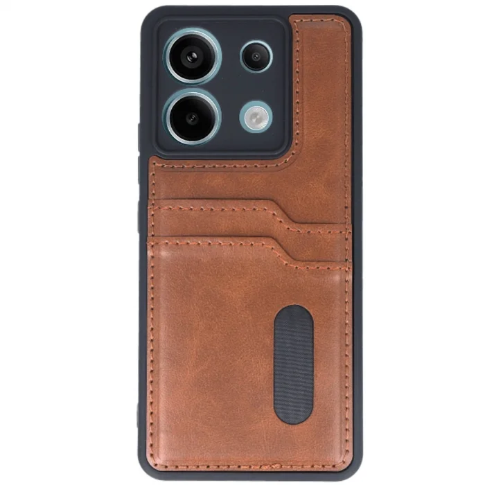 BUĞZ Xiaomi Redmi Note 13 Pro 4g Kılıf Sara Kartvizitli Deri Kılıf - Taba