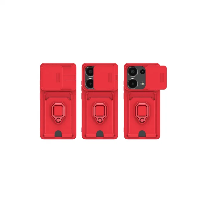 BUĞZ Xiaomi Redmi Note 13 Pro 4g Kılıf Zuma Kartvizitli Yüzüklü Silikon - Kırmızı