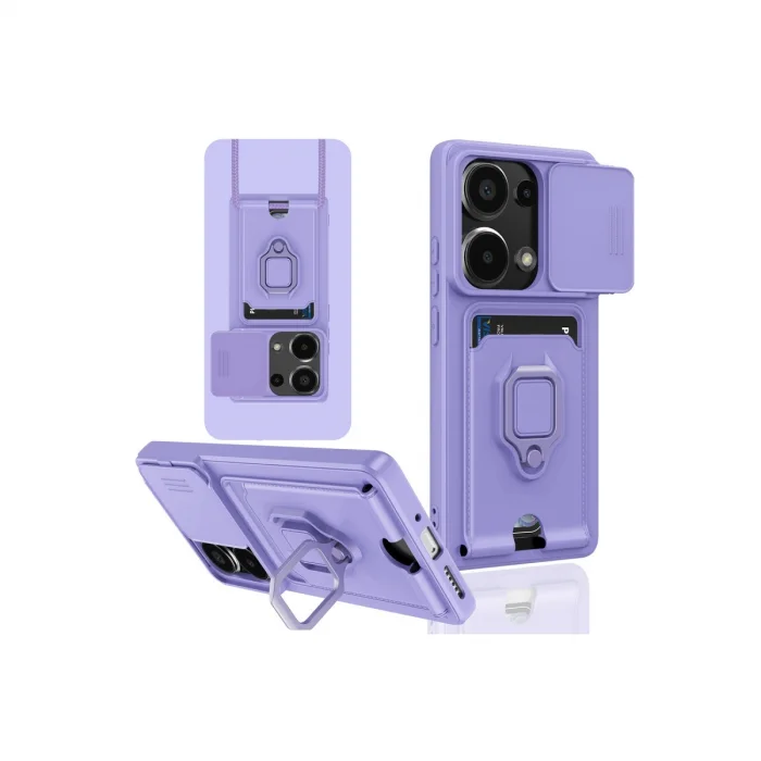 BUĞZ Xiaomi Redmi Note 13 Pro 4g Kılıf Zuma Kartvizitli Yüzüklü Silikon - Lila