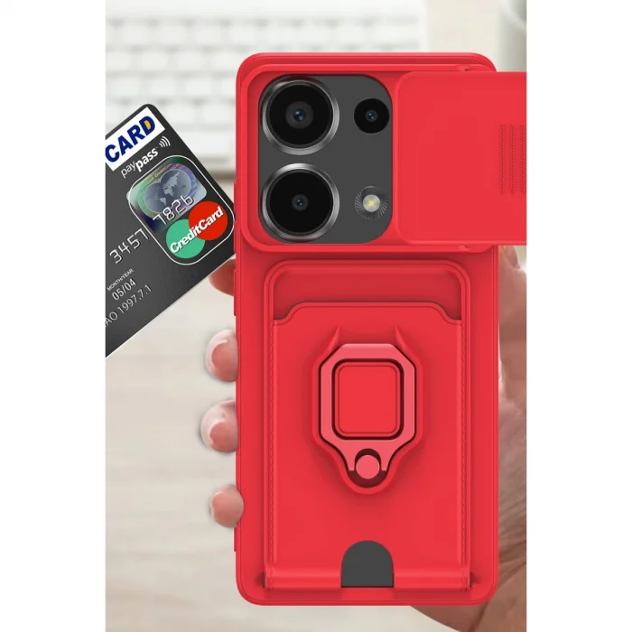 BUĞZ Xiaomi Redmi Note 13 Pro 4g Kılıf Zuma Kartvizitli Yüzüklü Silikon - Pembe