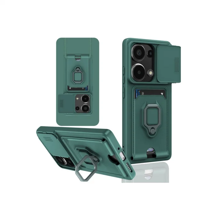 BUĞZ Xiaomi Redmi Note 13 Pro 4g Kılıf Zuma Kartvizitli Yüzüklü Silikon - Yeşil